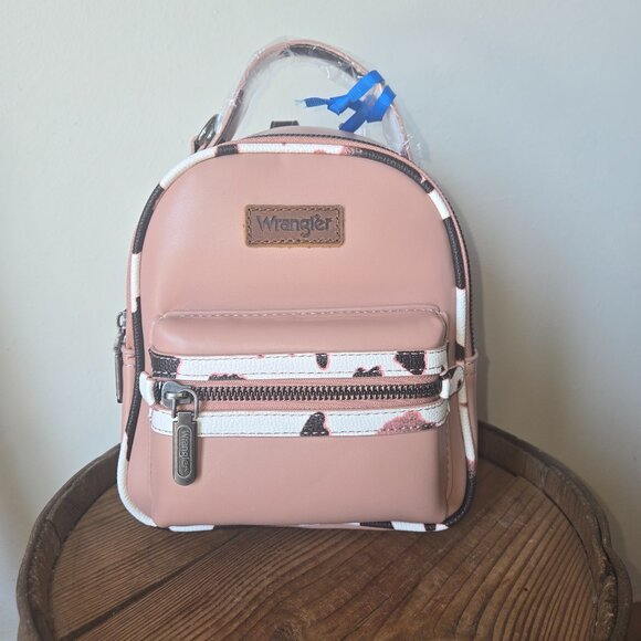 Wrangler Pink Cow Print Backpack Bag with Clip-on Coin Purse Brand New with Tags - Picture 8 of 10
